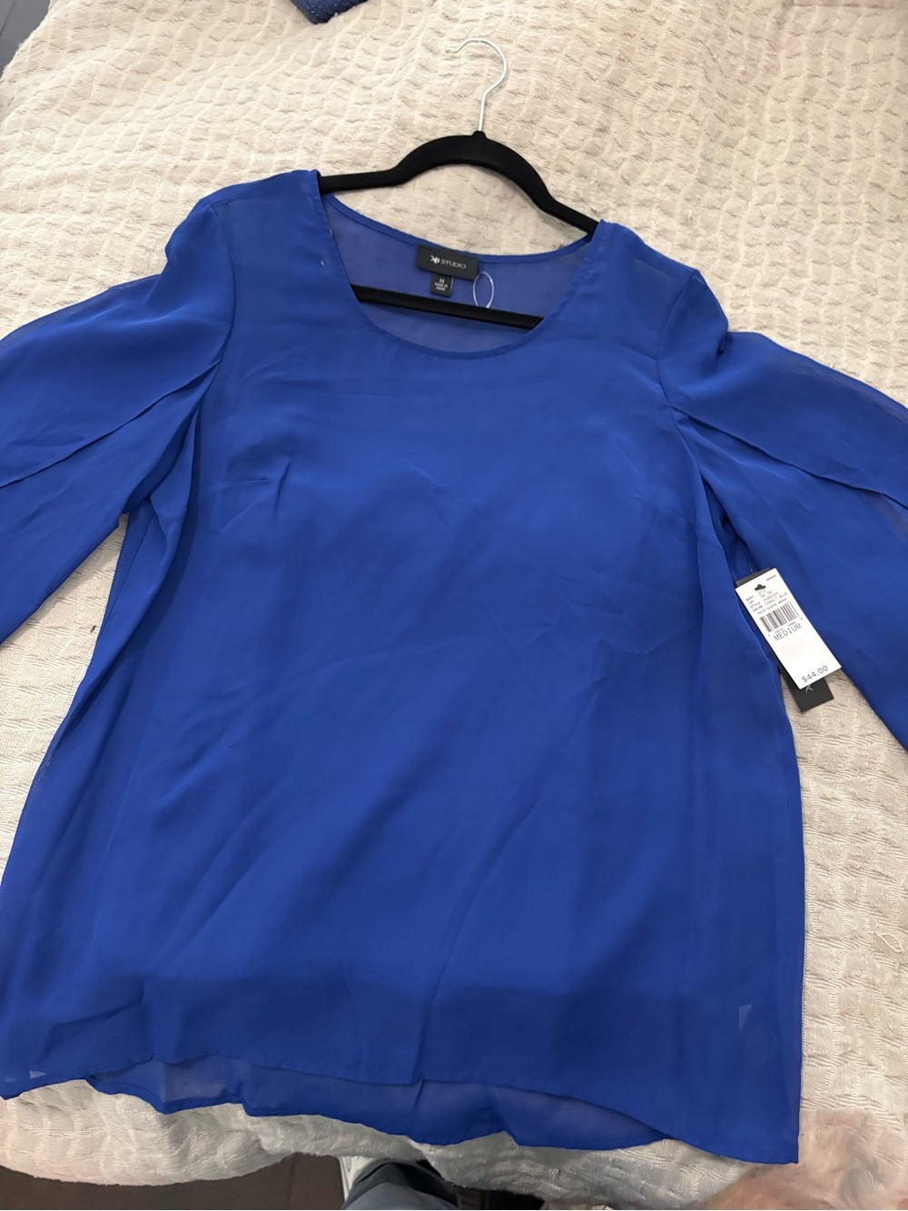 AB Studio Royal Blue Long Sleeve Scoop Neck Blouse